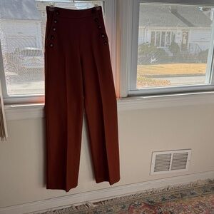 Sezane Rust-Brown Wide Leg High-Rise Trousers